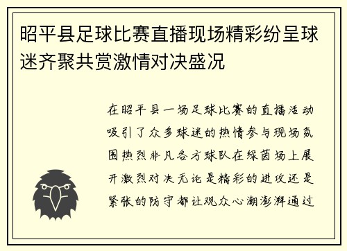 昭平县足球比赛直播现场精彩纷呈球迷齐聚共赏激情对决盛况